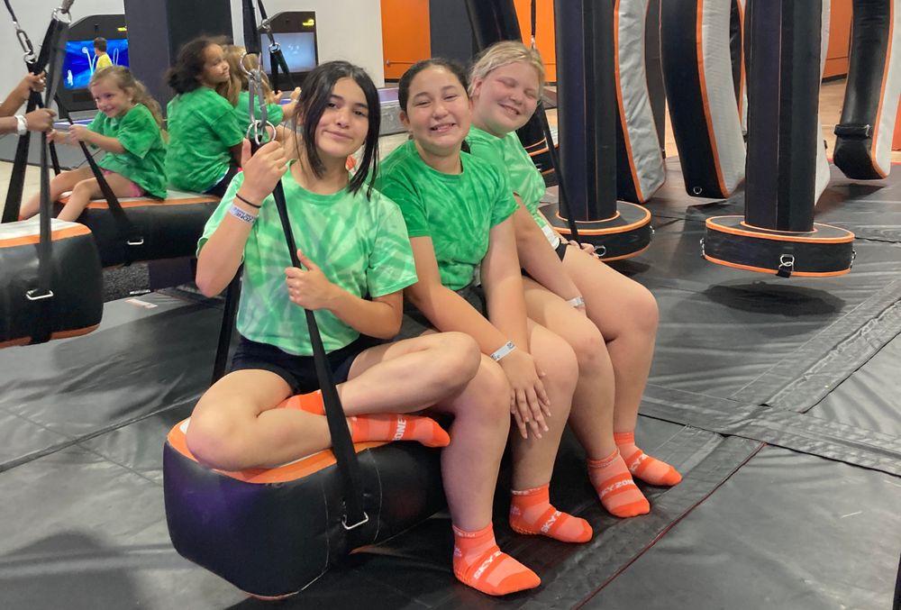 Students at trampolene park